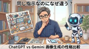AI画像生成、ChatGPTとGeminiで同じ指示を出したらここまで違った｜「足し算」と「引き算」の性格差を比較した記事のアイキャッチ画像